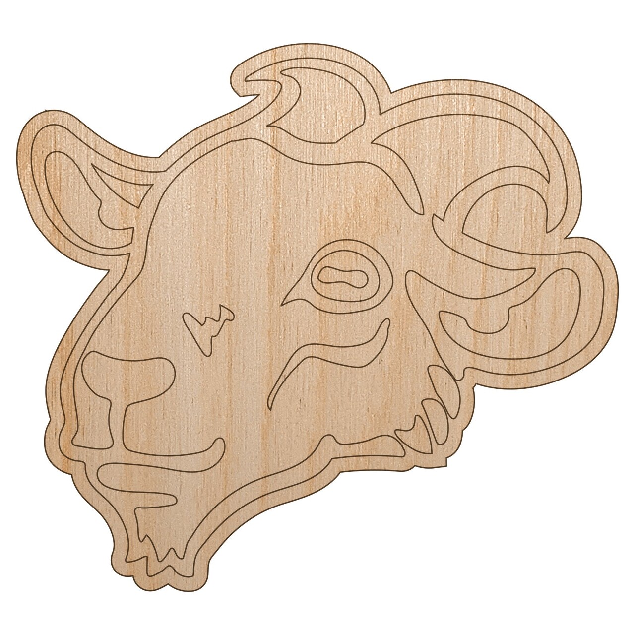 Goat Head Unfinished Wood Shape Piece Cutout for DIY Craft Projects